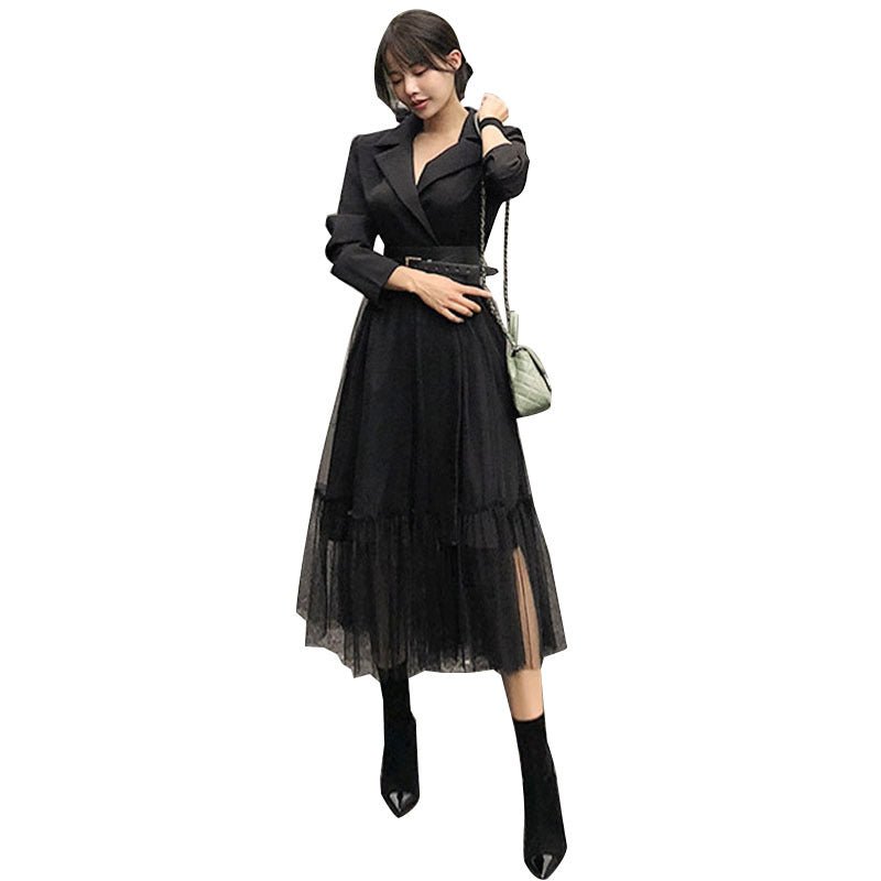 Women's Suit Collar Mesh Dress - AGB LuxeDrop