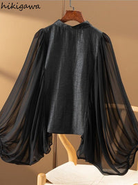Women's Vintage Patchwork Blouses with Batwing Sleeves - AGB LuxeDrop