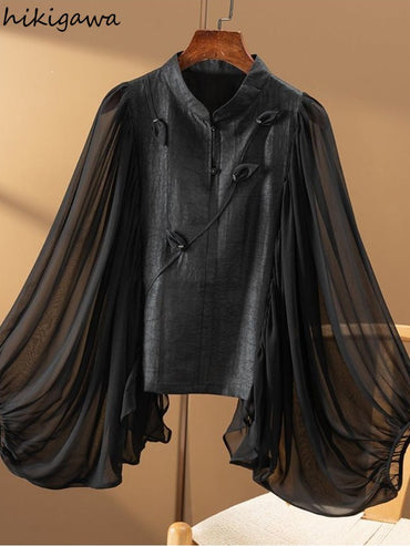Women's Vintage Patchwork Blouses with Batwing Sleeves - AGB LuxeDrop